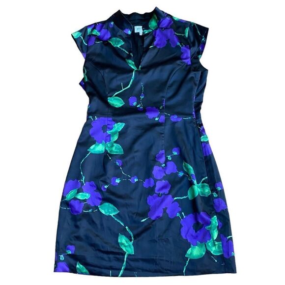 Milly Black Silk Feel Floral Dress Cutout Back Size 8 - Picture 1 of 6